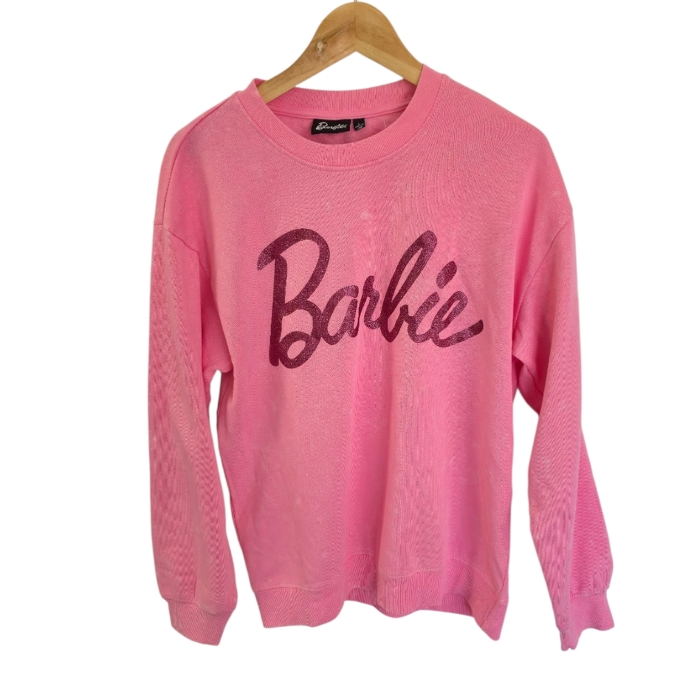 NWOT Barbie Graphic Glitter Sweatshirt Pink Size Large